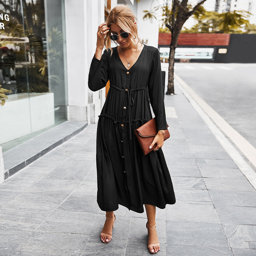New simple V-neck dress women