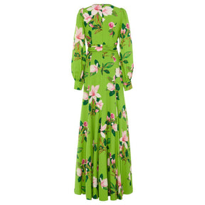 Green Flower Dress Temperament Long Skirt