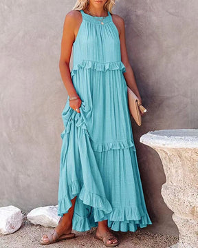 Irregular Cake Skirt Sleeveless Long Dress