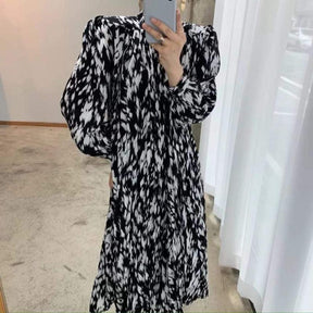 BGTEEVER Spring New Stand Collar Women Full Sleeve Dress Elegant Hit Color Female Lace-up Printed Midi Dress Vestidos