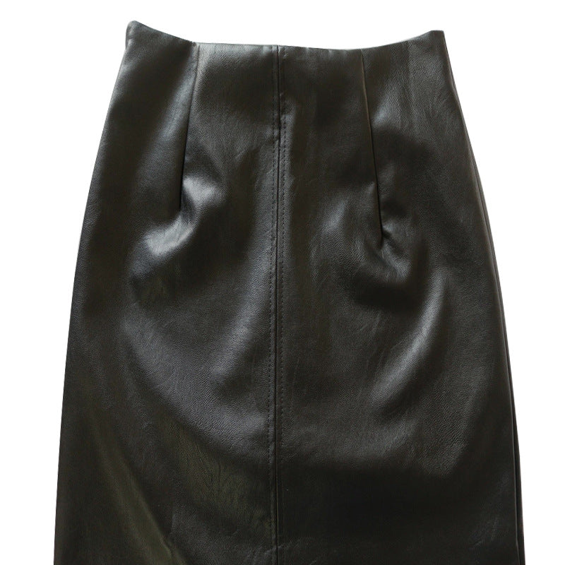 Women PU Leather Skirt Hip Skirt Ladies Dress