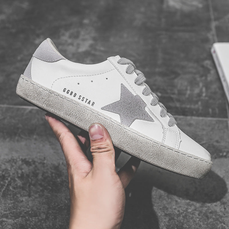 New Summer Flat Bottom Shoes Star White Shoes Distressed Dirty Shoes Women