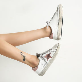 New Summer Flat Bottom Shoes Star White Shoes Distressed Dirty Shoes Women