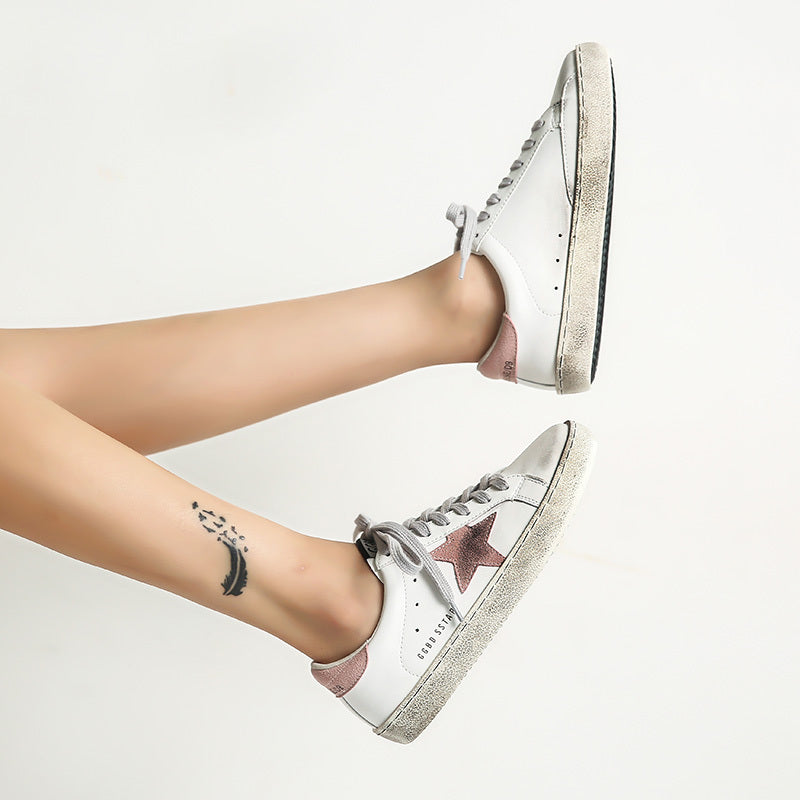 New Summer Flat Bottom Shoes Star White Shoes Distressed Dirty Shoes Women