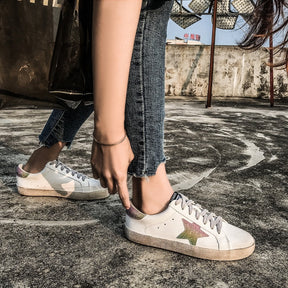 New Summer Flat Bottom Shoes Star White Shoes Distressed Dirty Shoes Women