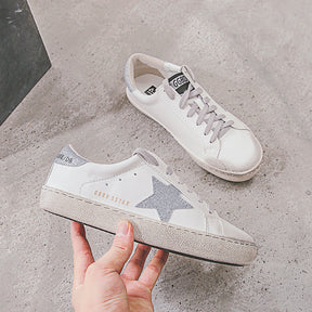 New Summer Flat Bottom Shoes Star White Shoes Distressed Dirty Shoes Women