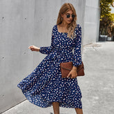 Classic Print Elegant Square Neck Dress Women