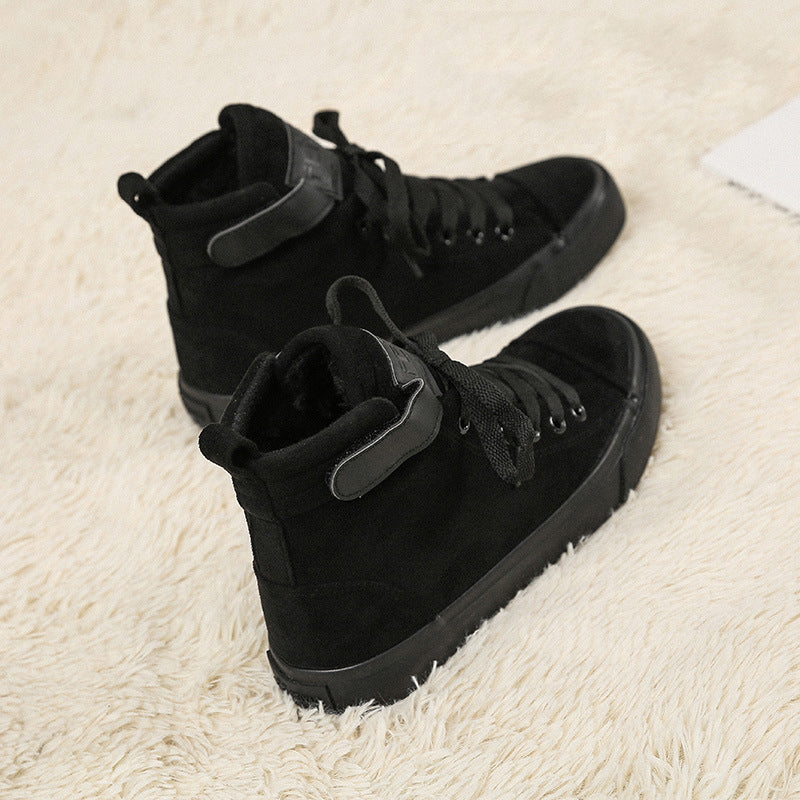 High-Top Canvas Shoes Women All Black Velcro Sports White Shoes Women