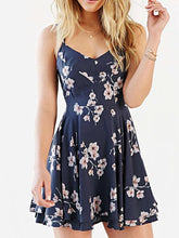 Floral Print Back Cross Waist Sexy Chiffon Strap Dress