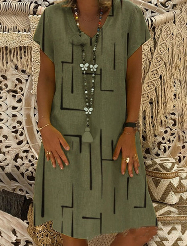 Printed V-neck Dress Women