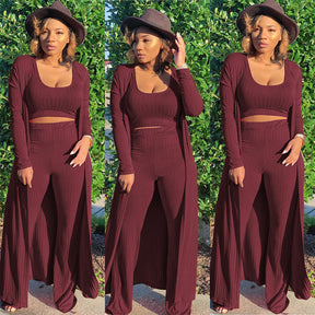 Three-piece Set Of Long-sleeved Cloak Vest And Pants For Autumn And Winter Models