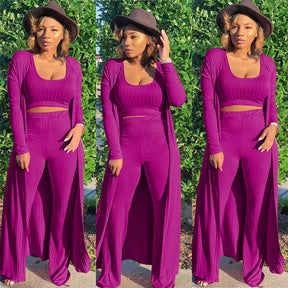 Three-piece Set Of Long-sleeved Cloak Vest And Pants For Autumn And Winter Models