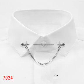 Simple Personality Gold Color Pins Brooches Metal Chain Tassel Shirt Collar