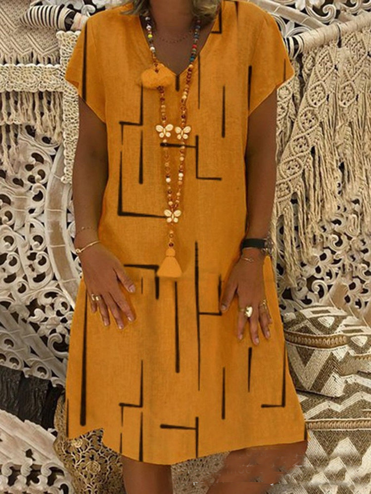 Printed V-neck Dress Women