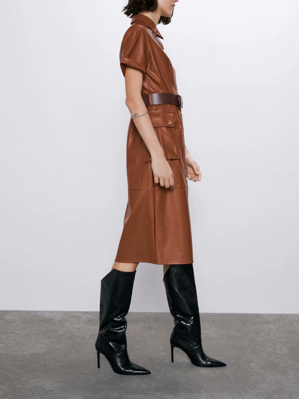 Women PU faux leather dress