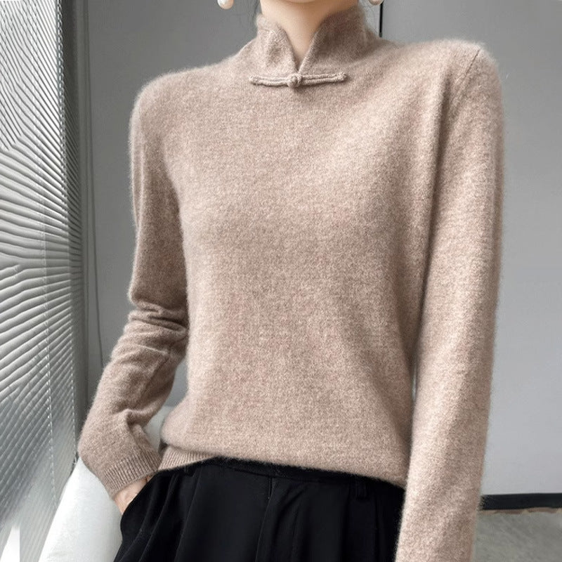 Women's Half-turtleneck Sweater With Soft Design And Inner Wear Base Buckle