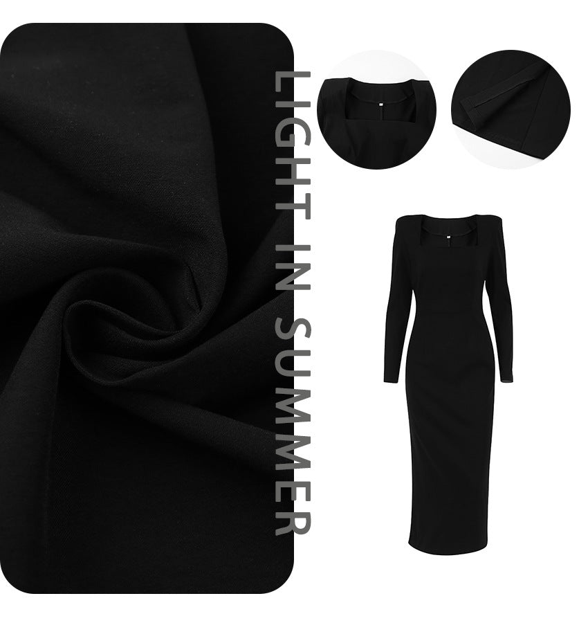 Long Skirt, Square Neck, Slim Fit, And Buttocks Wrapped Design With A Sense Of Dress