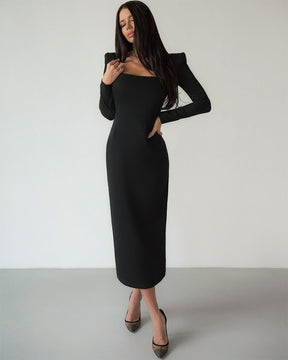 Long Skirt, Square Neck, Slim Fit, And Buttocks Wrapped Design With A Sense Of Dress
