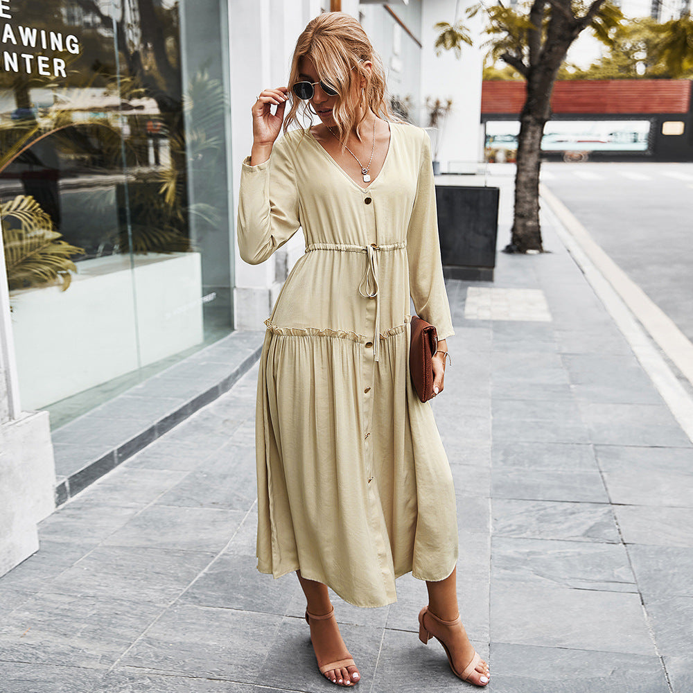 New simple V-neck dress women