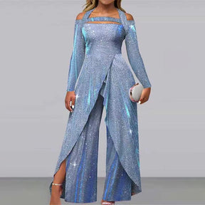 European And American Fashion Sexy Sequined Long Skirt Diagonal Mid-waist Temperament Commute Jumpsuit