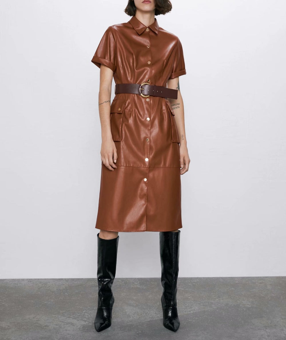 Women PU faux leather dress