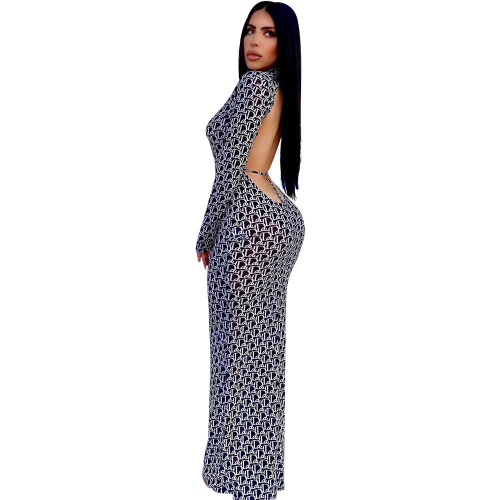 Women Print Backless Dress Women