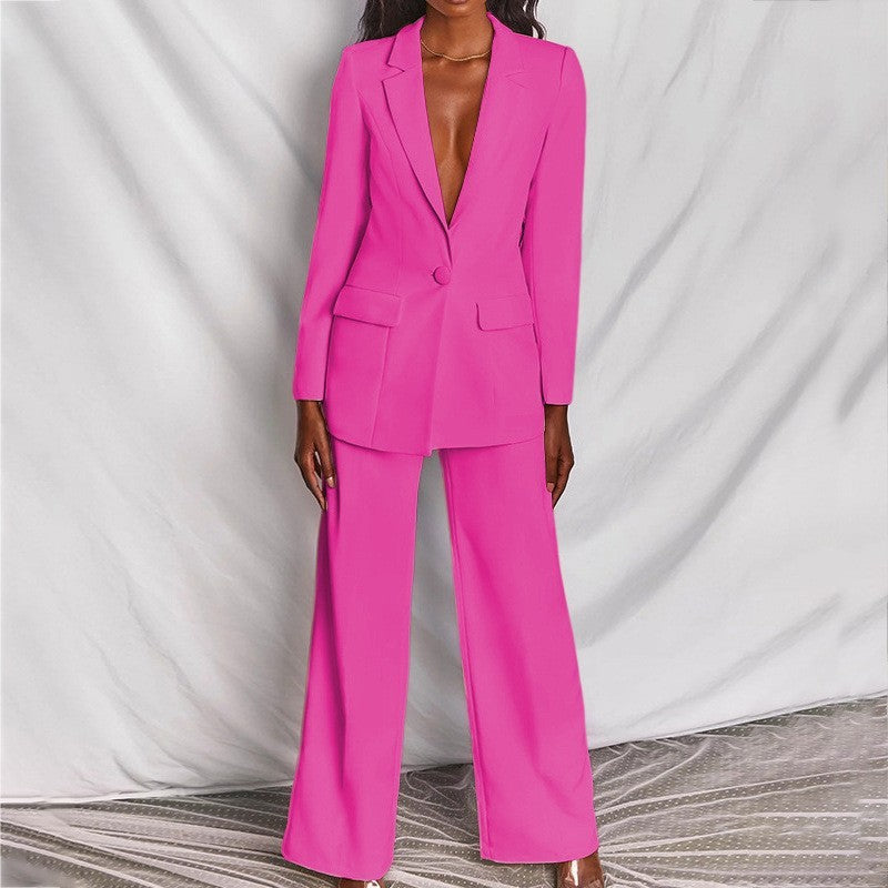2 Piece Set  Spring Elegant Solid Long Sleeve Blazer Suit And Pants For Women Autumn Classic OL Street Outfit