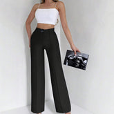 Ladies' Solid Color High Waist Slimming Slim Fit Vertical Micro Flared Pants Suit Pants