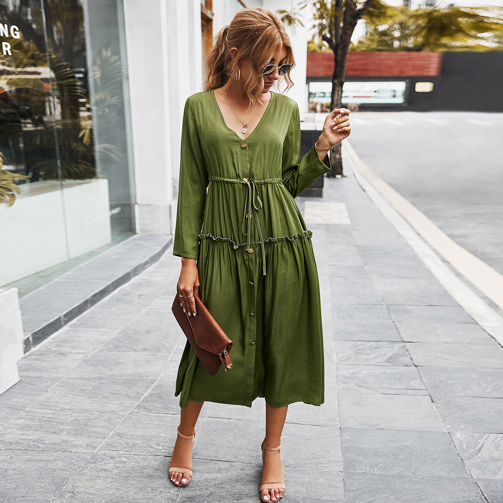 New simple V-neck dress women