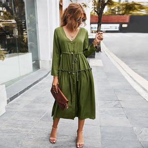New simple V-neck dress women