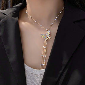 Butterfly Pearl Tassel Necklace