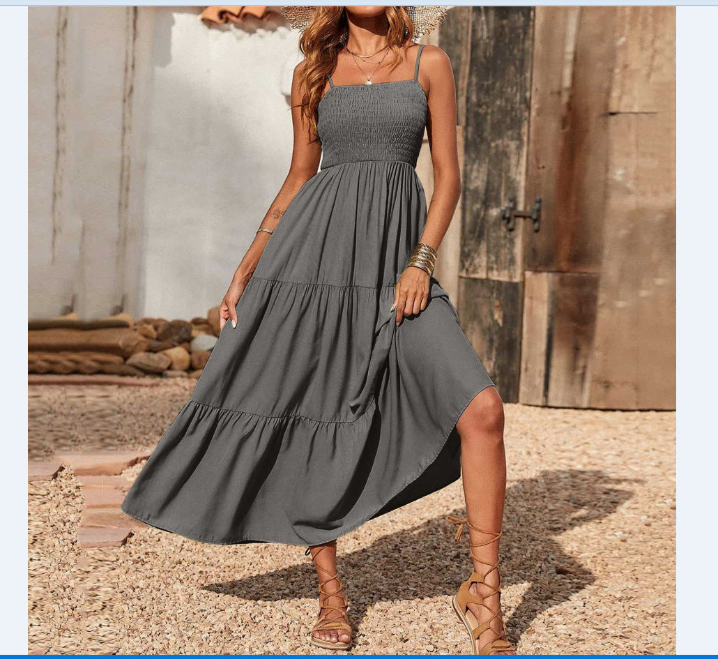 European And American Sleeveless Shoulder Strap Tube Top Multi-layer Big Swing Chiffon Dress