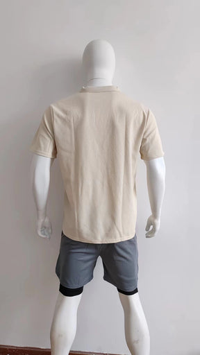 INS Waffle Lapel Short-sleeved T-shirt Summer Fashion Solid Color V-neck Polo Shirt Tops Men's Clothing