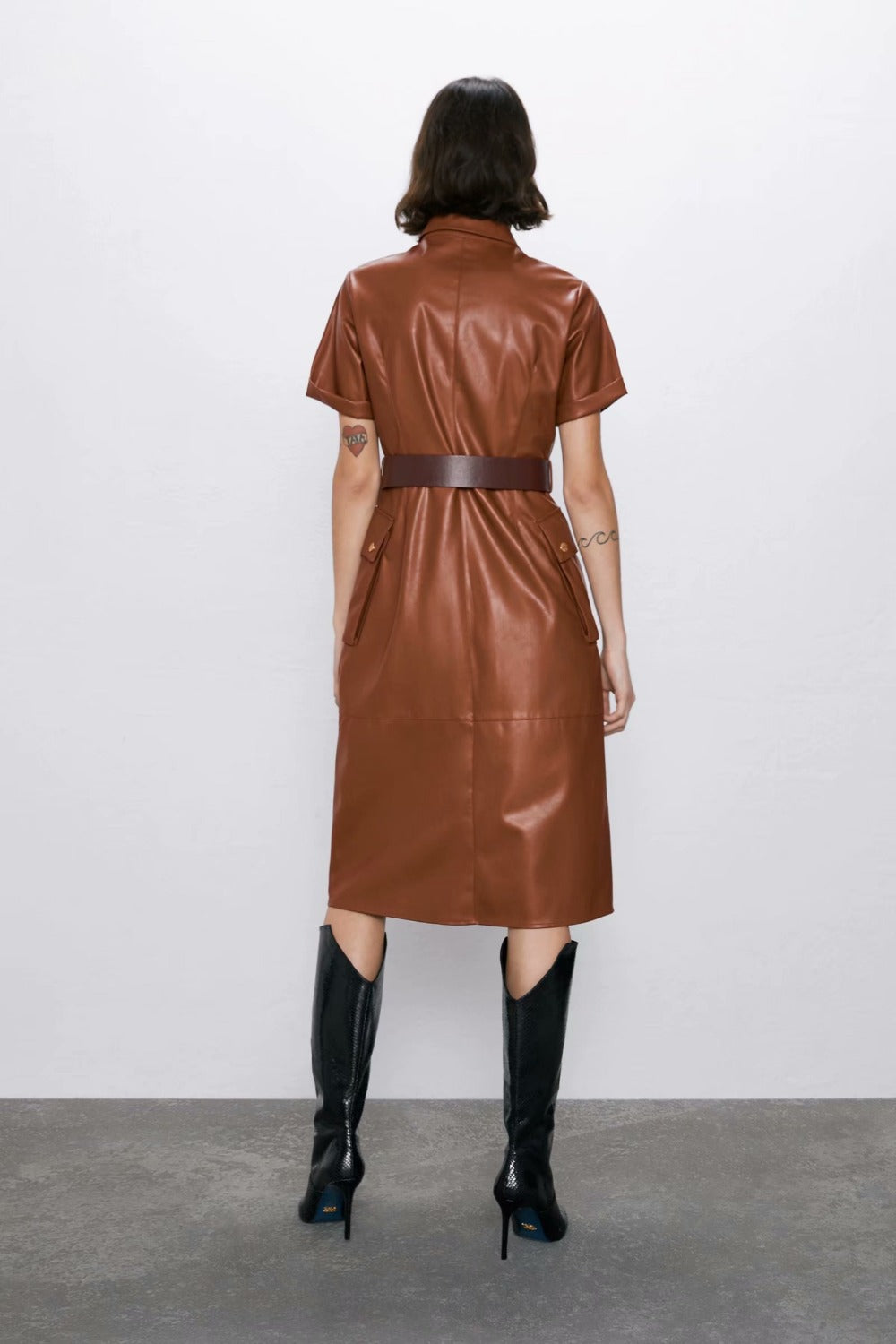 Women PU faux leather dress