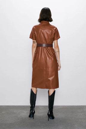 Women PU faux leather dress