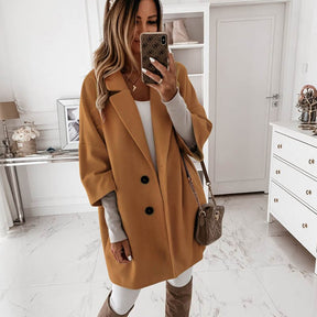 Autumn Winter Women Coats 2XL Plus Long Wool Size Warm Elegant Vintage women Coat khaki Jacket