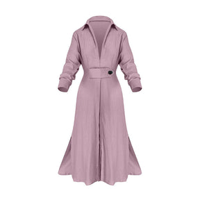 Women's Elegant Tied Solid Color Waisted Long-sleeved Shirt Dress