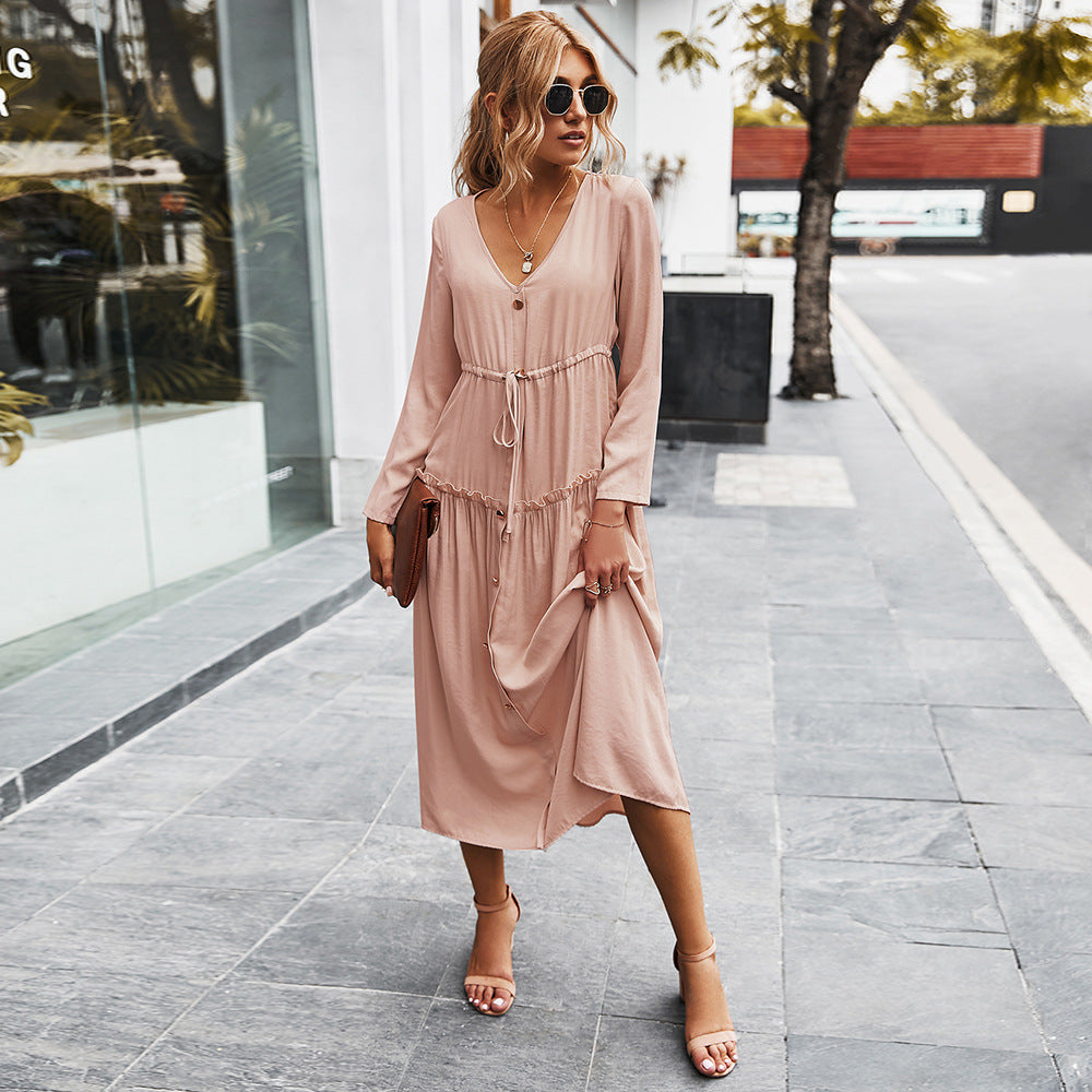 New simple V-neck dress women