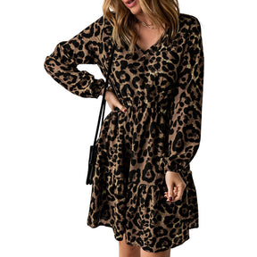 Leopard Print Long Sleeve Dress Women