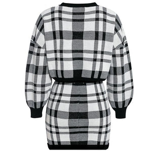 Short skirt suit plaid sweater bag hip skirt