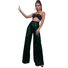 High Waist Casual Pants Sequins Loose-fitting Drape