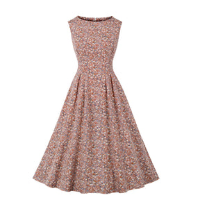 Floral Sleeveless Mid-length Large Swing Dress