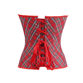 Simple Red Plaid Corset Top, Abdomen Shaping