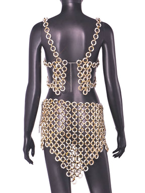 Slim-fit Backless Acrylic Overall Dress Set Women