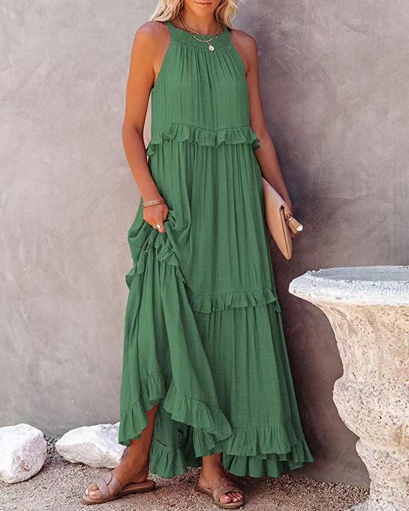 Irregular Cake Skirt Sleeveless Long Dress