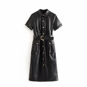 Women PU faux leather dress