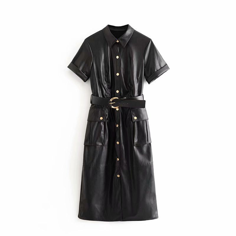 Women PU faux leather dress