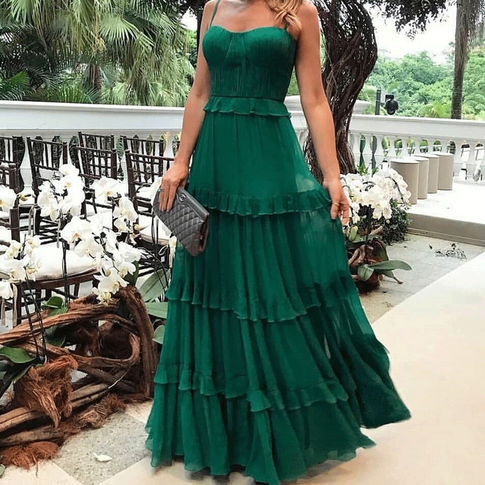 Fashion V-neck Sexy Halter Strap Long Skirt Temperament Dress