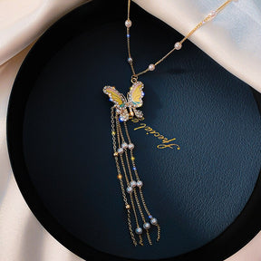 Butterfly Pearl Tassel Necklace