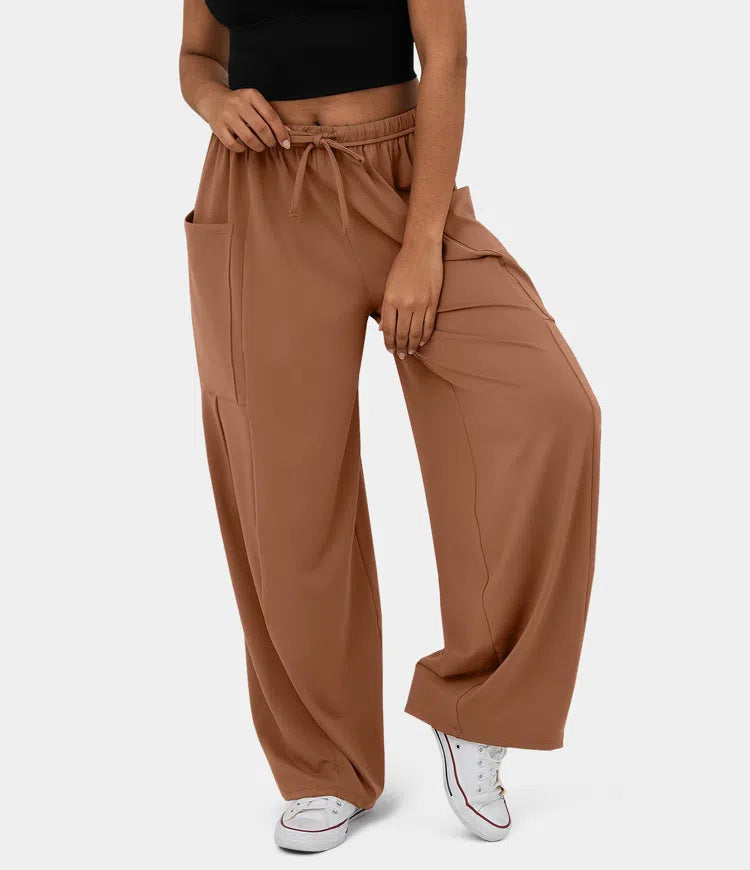 Fashionable And Stylish Elastic Waist Pleated Wide Leg Pants